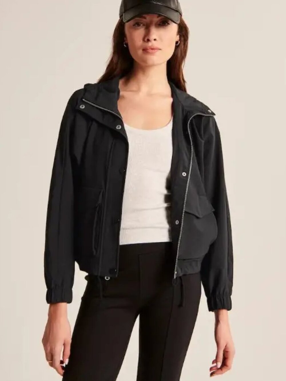 Abercrombie & Fitch Cropped Hooded Utility Jacket Black